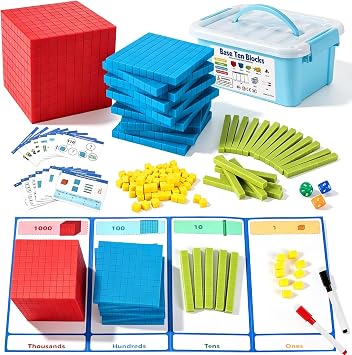 Base Ten Blocks with Place Value Chart, 154 PCS Math Manipulatives for Kindergarten 1st-3rd Grade, Counting Blocks, Plastic Math Cubes, Number Blocks for Kids Math Early Counting Learning