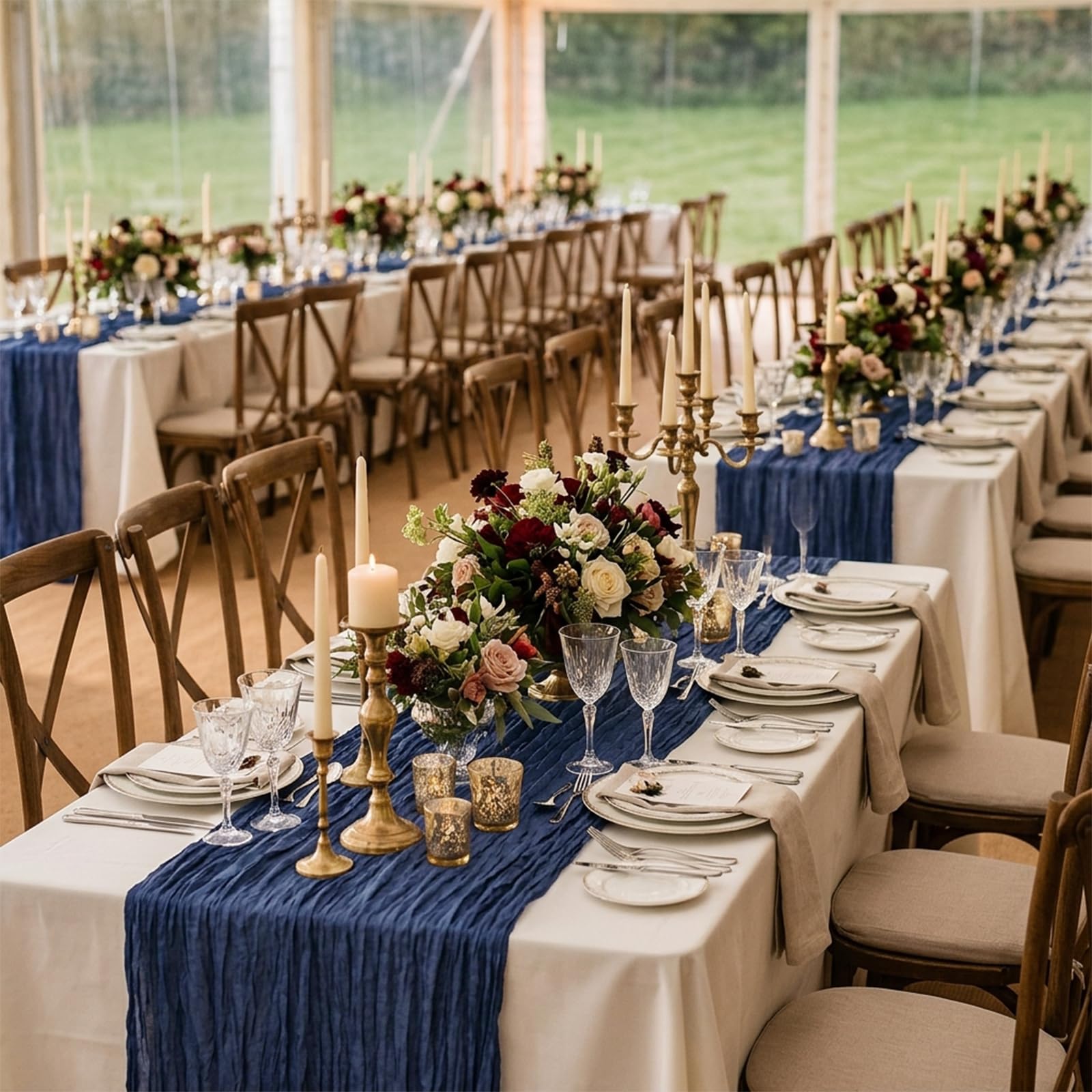 Runner da tavola in garza blu navy, confezione da 10, 45 x 275 cm