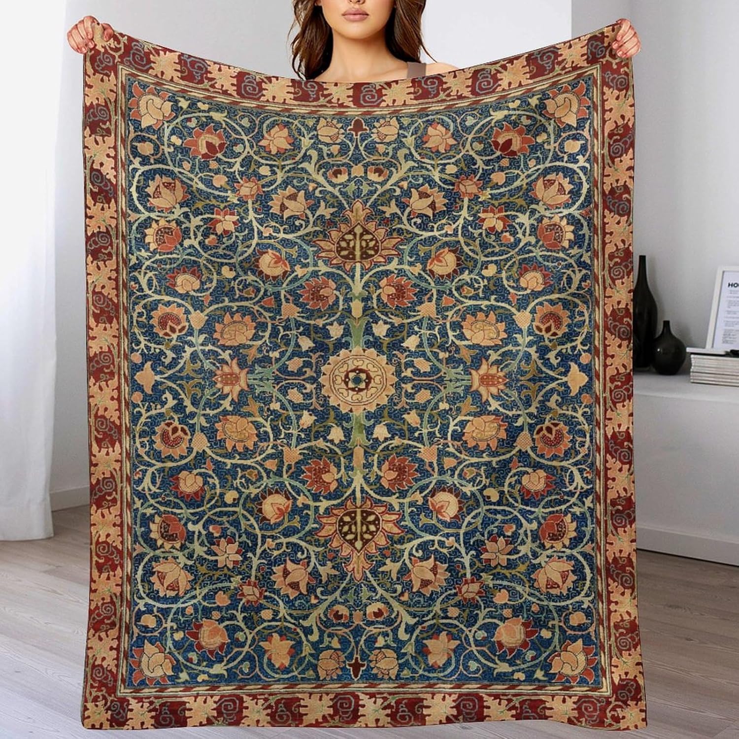 Vintage William Morris Throw Blanket Bohemia Floral Retro Pattern Blanket for Sofa Bed Couch Chair Or Dorm 50"x60"