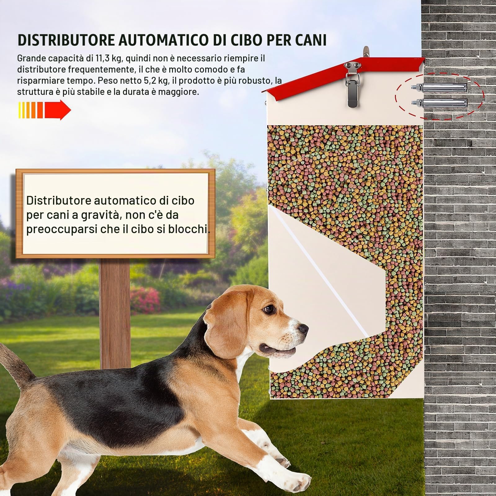 Mangiatoia Automatica Per Cani All'Aperto - Capacità 25 Libbre, Scivolo a Gravità, Per Cani di Grossa Taglia, Da Viaggio