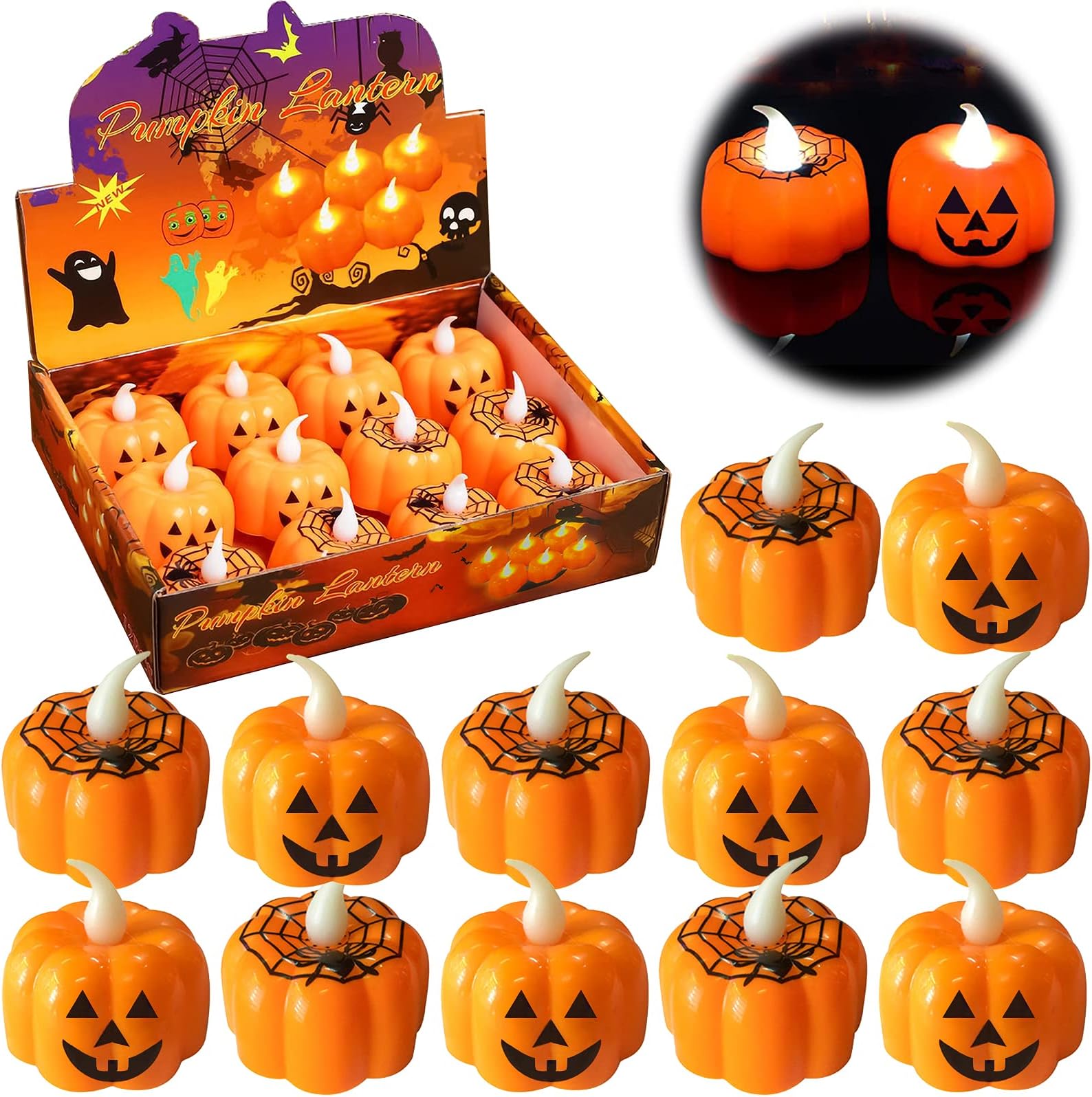 BEYAOBN 12 LED Candles Halloween Party Decoration Outdoor Set, Pumpkin