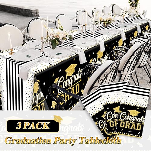 Miniatura 4 de Mantel de graduación para decoración de fiesta, paquete de 3 manteles rectangulares de plástico desechables para fiestas de graduación de clase