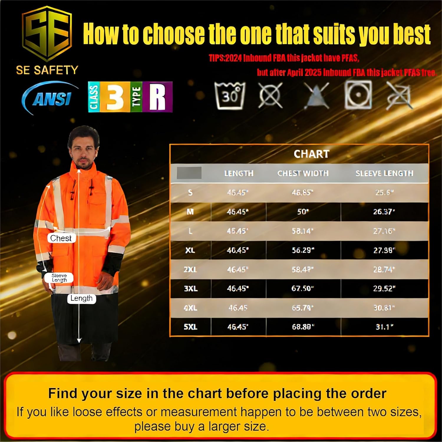 sesafety Safety Rain Coats for Men Work, Class 3 HighVisibility Rain Gear Construction, Reflective Hi Vis RainJacket Lightweight Waterproof - Image 4