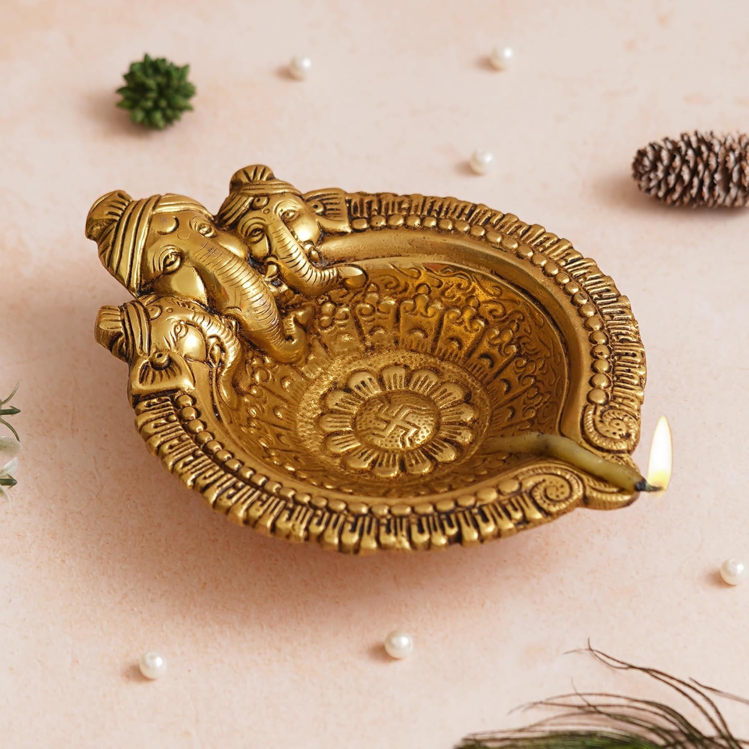 Brass Ganesh Ji Diya for Temple God Ganesha Big Size Oil Deepak Ganpati Bapaa Oil Lamp Akhand Jot Diya Deepak for Mandir Temple Puja Arti and Diwali Pooja