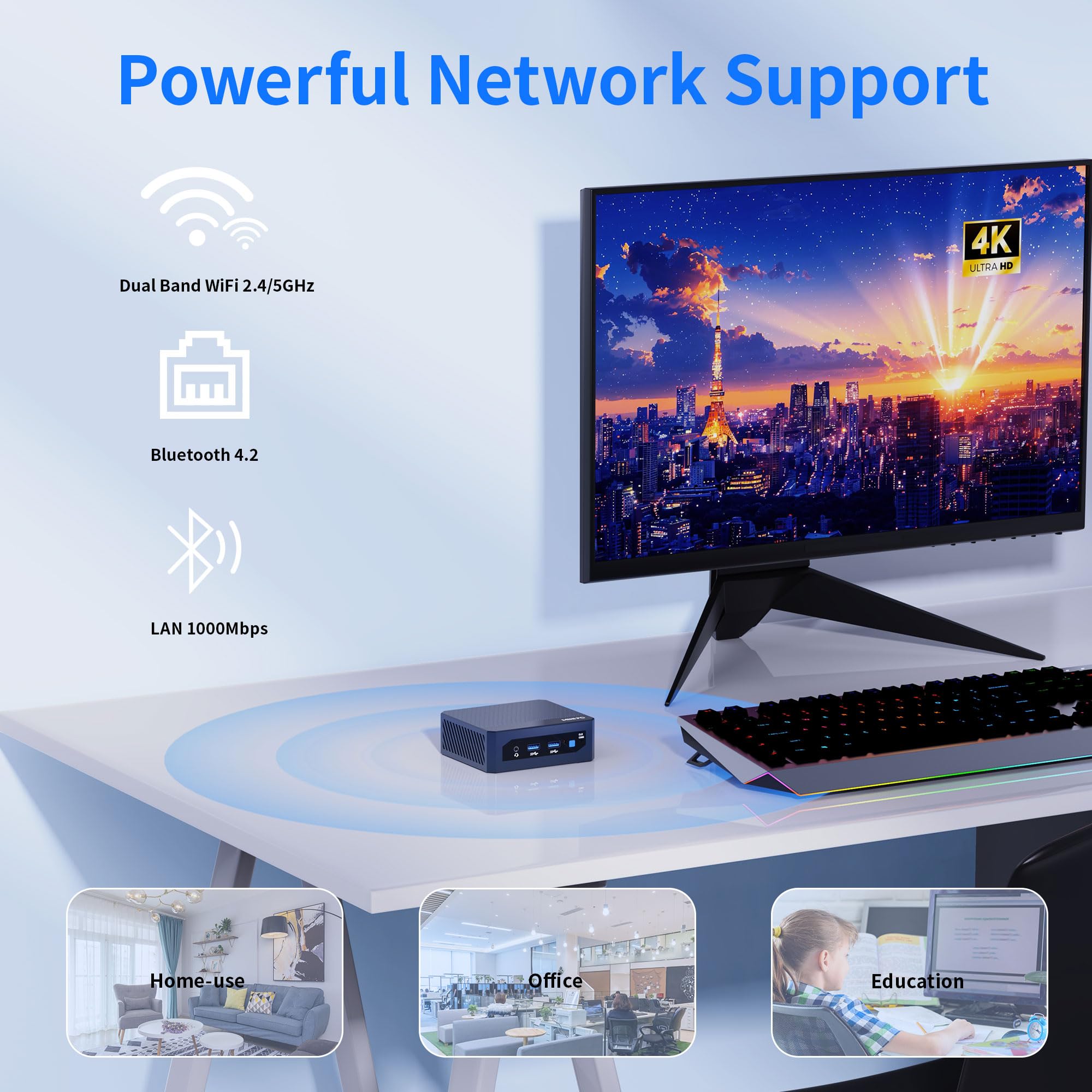 Mini-PC Alder Lake N150 16GB DDR4 RAM 512GB M.2 SSD, Dual 4K HDMI, 4 USB 3.2 Mini Desktop-Computer, Mirco PC Unterstützung 4K Triple HDMI/Type-C