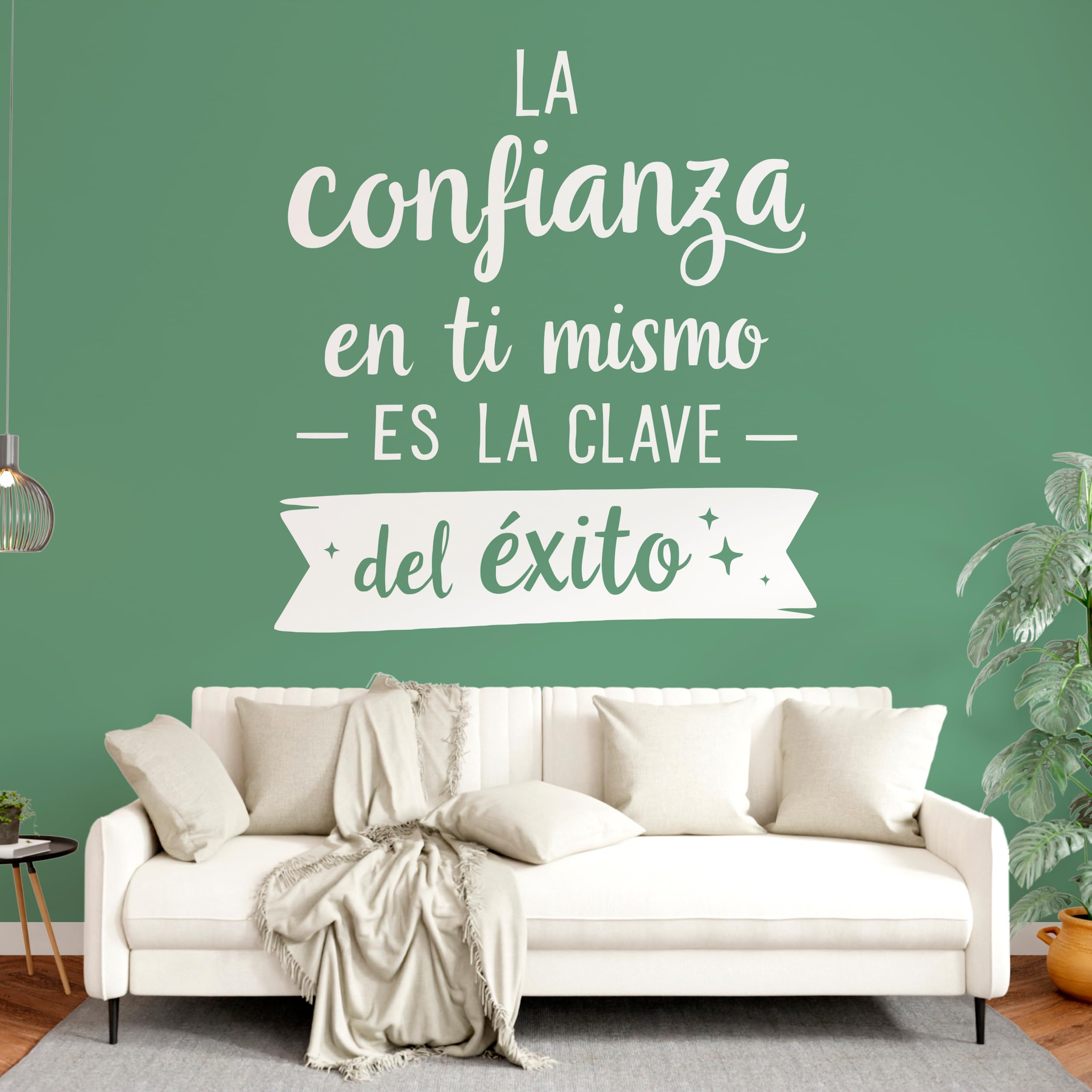 Vinilo Decorativo de Pared con Frase Motivadora "La Confianza en Ti Mismo es la Clave del Éxito" | Adhesivo para Hogar u Oficina | Pegatina con Mensaje Inspirador (Blanco, 120 x 111 cm)