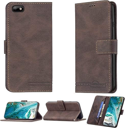 Funda compatible con Celular Kalley Element 5+Plus Funda de teléfono Flip Stand Cover PU Cuero BF09 Funda tipo cartera marrón