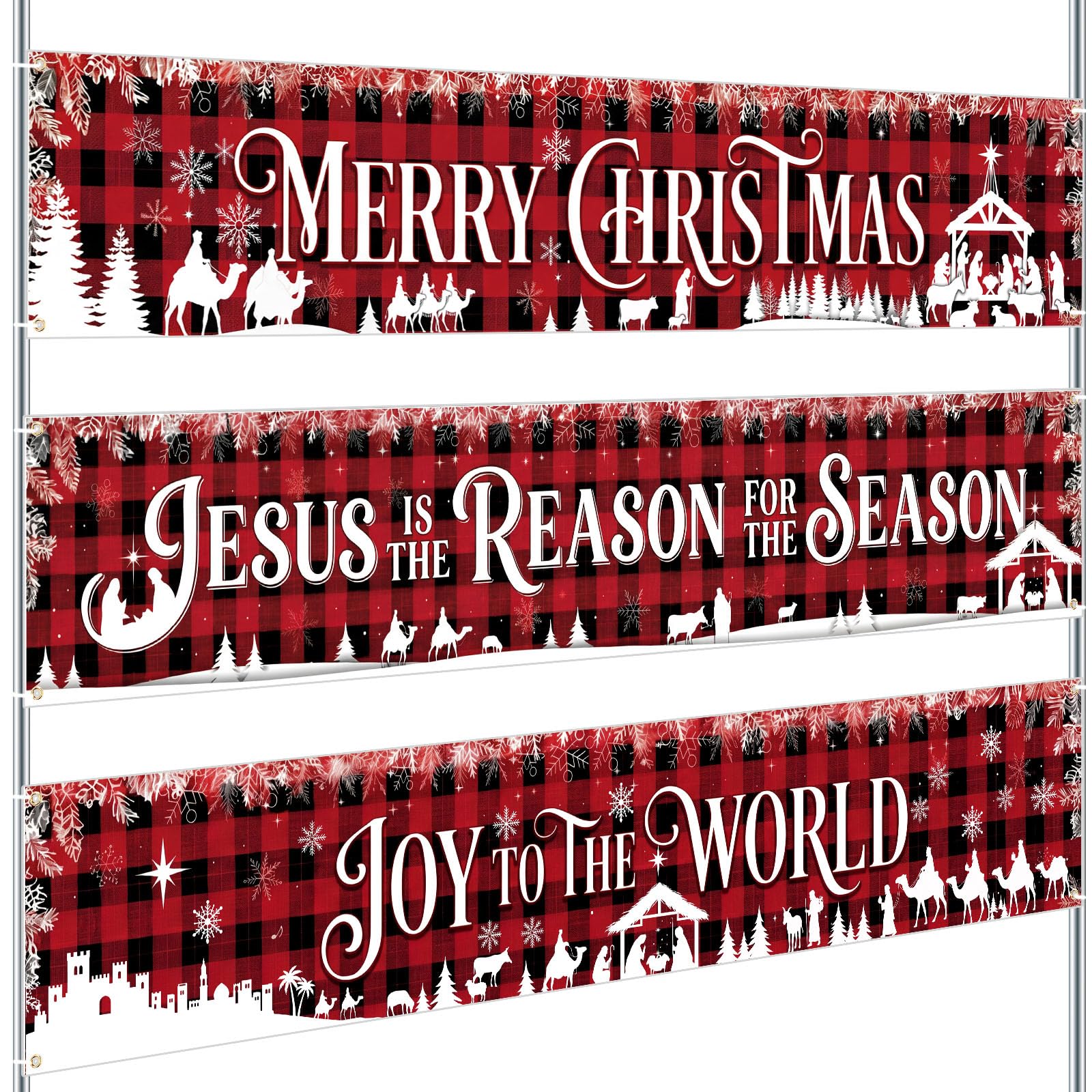Remagr 3 Pcs Christmas Banner Nativity Party Decorations, 98 x 18 Inch
