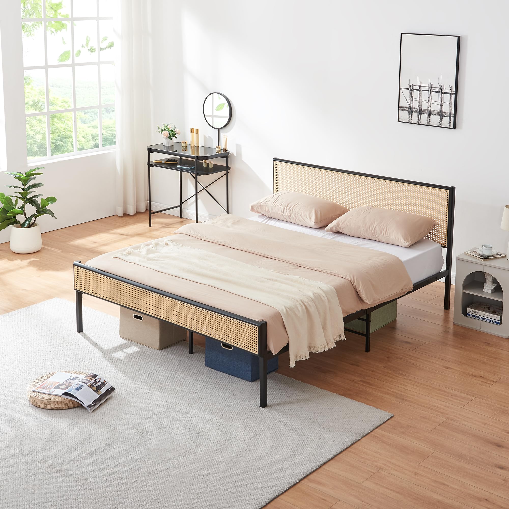 En.casa] Lit Double Élégant Avec Matelas Confortable Et Tête
