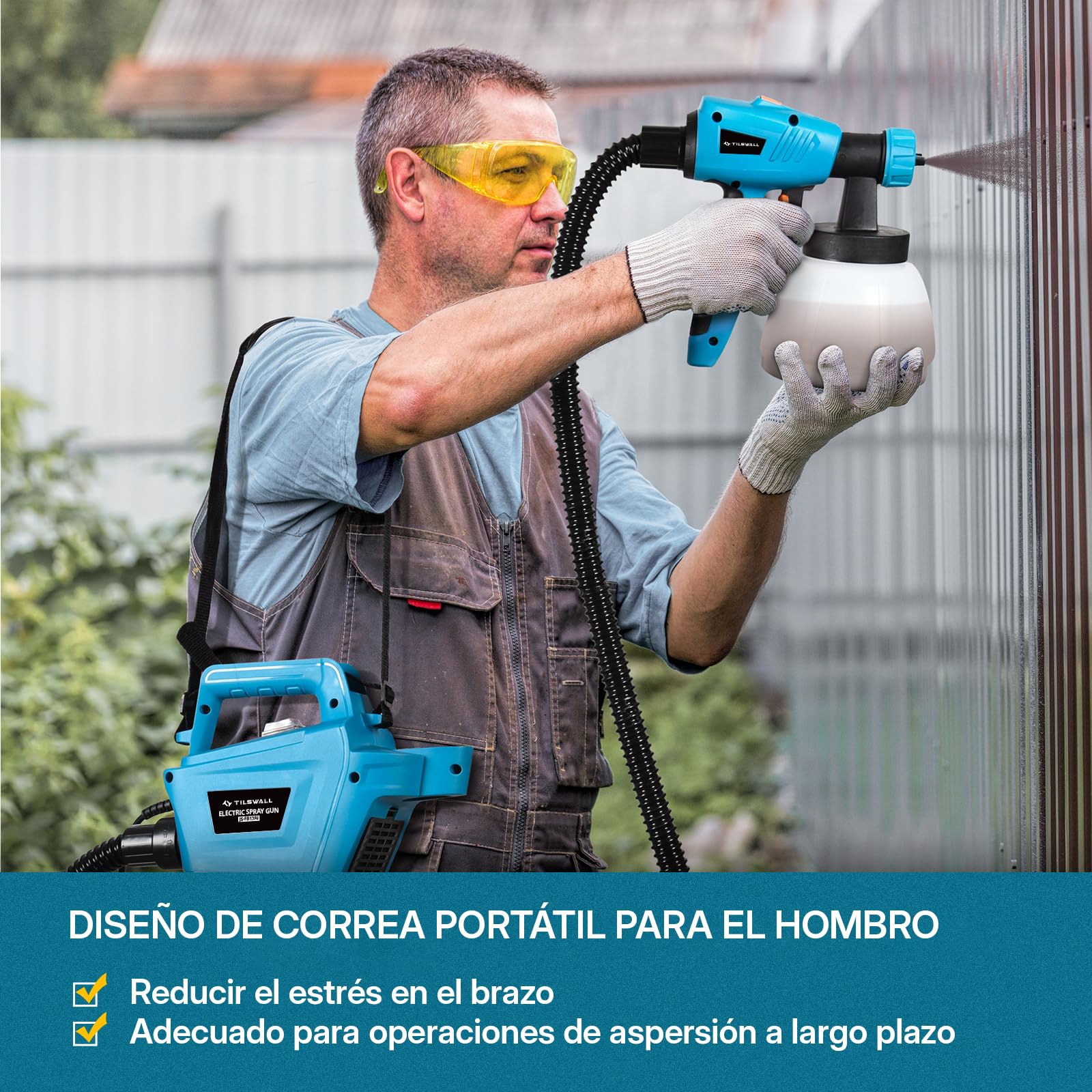 Pistola de Pintura Tilswall, 800W HVLP 1200ML/Min Pistola Pintura Electrica, Depósito 1300ML, 3 Boquillas y 3 Patrones, Pulverizador de Pintura de Alta Potencia para Muebles, Armarios, Vallas