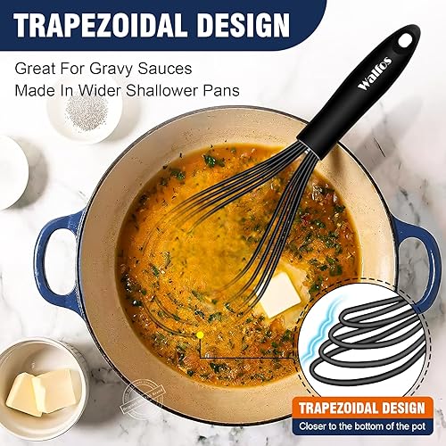 Miniatura 4 de Walfos Batidor, batidor para cocinar sin arañazos. Juego de 4 batidores de silicona para cocina, Wisk-11 pulgadas y batidor de globo de 7+9+11