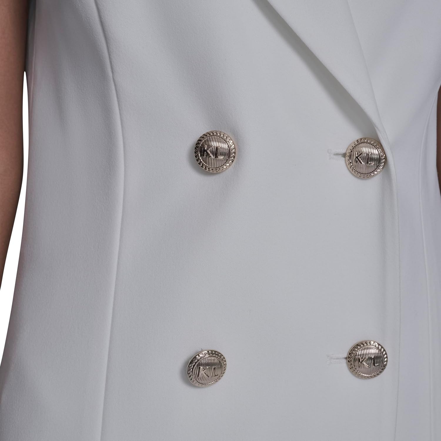 Karl Lagerfeld Women's Short Sleeve Notch Collar Scuba Crepe Blazer Dress with Flounce Hem