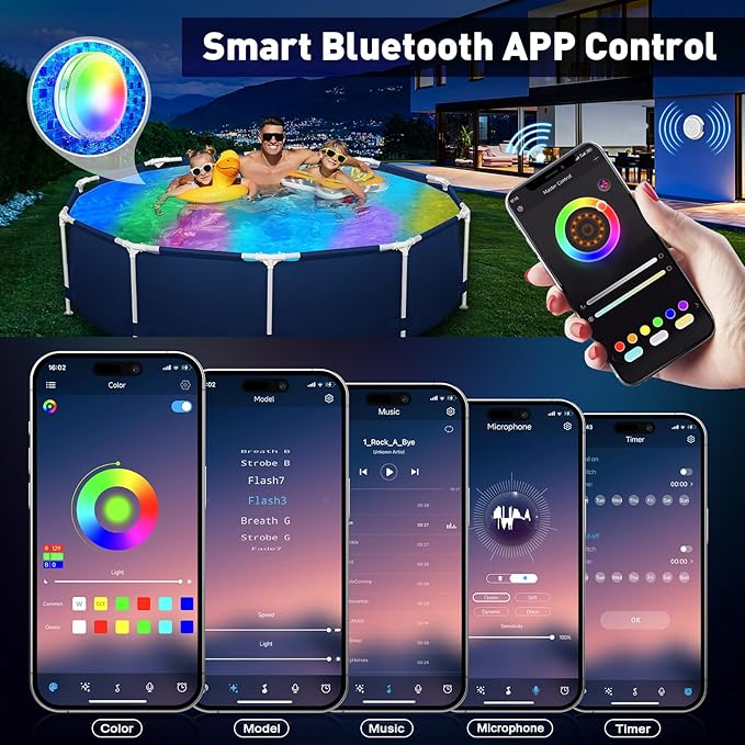 Luz LED Subacuática Magnética Inteligente para Piscina Recargable IP68 miniatura 6
