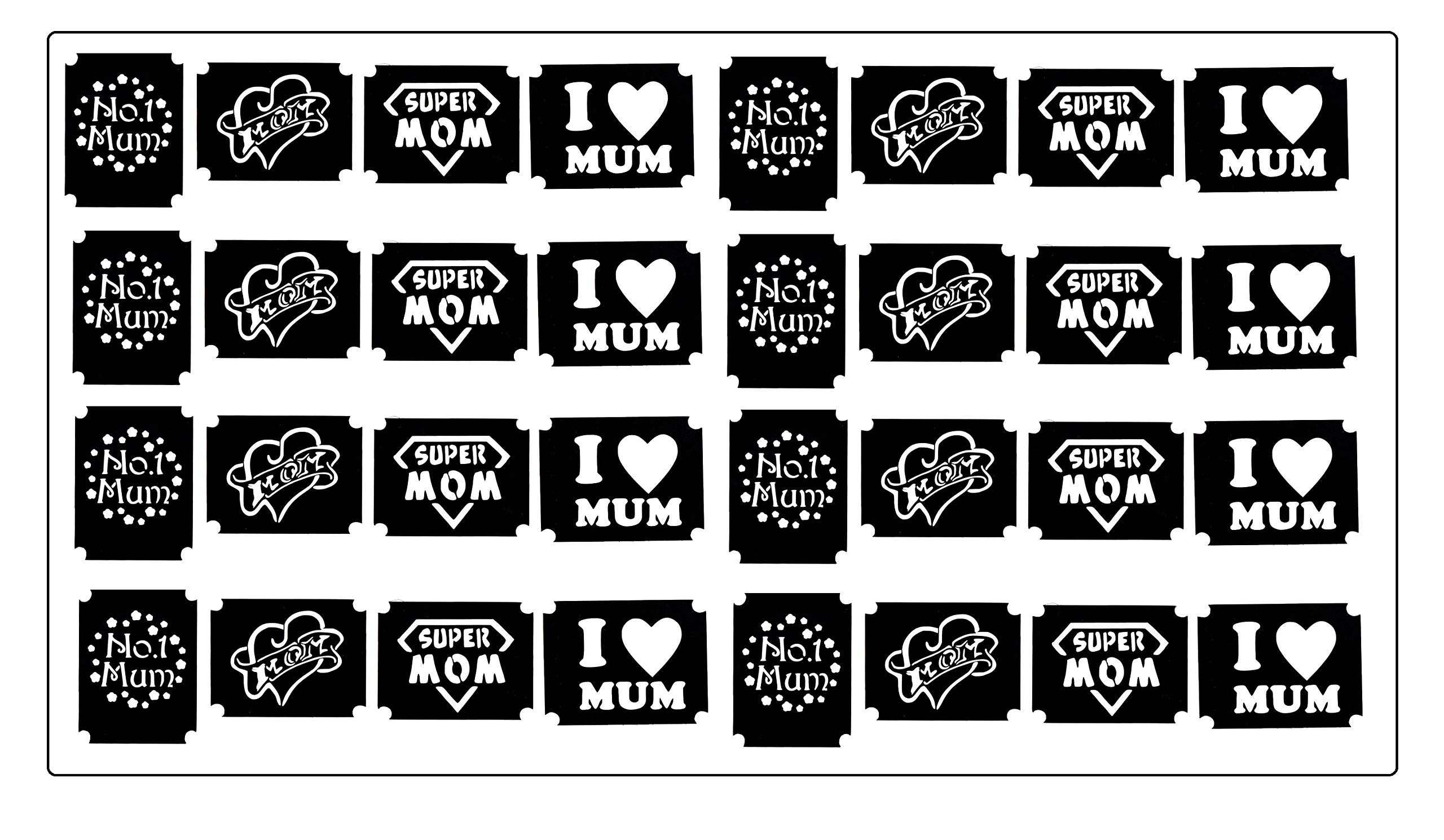 Family Tattoo Stencil Collections (32 Tattoo Glitter Airbrush Stencil Mum)