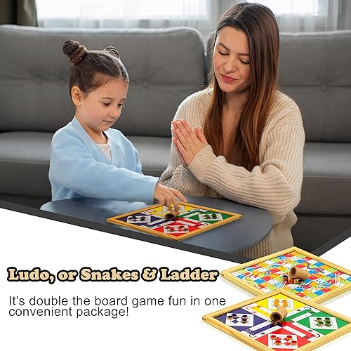Miniatura 5 de Madera de pino hecha a mano hecha a mano 2 en 1 Ludo serpientes magnéticas y escaleras juego de mesa de viaje completo para adultos y familia