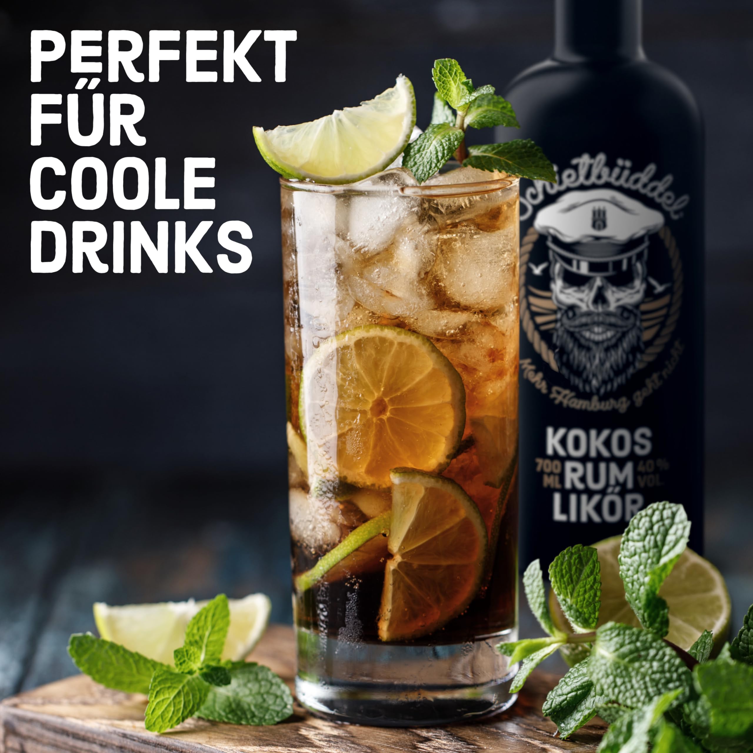 Schietbüddel Rum | Kokos Likör 40% Vol. | Rum mit Kokosgeschmack und feinen Schokoladenaroma und Vanilleextrakt (0.7 l)