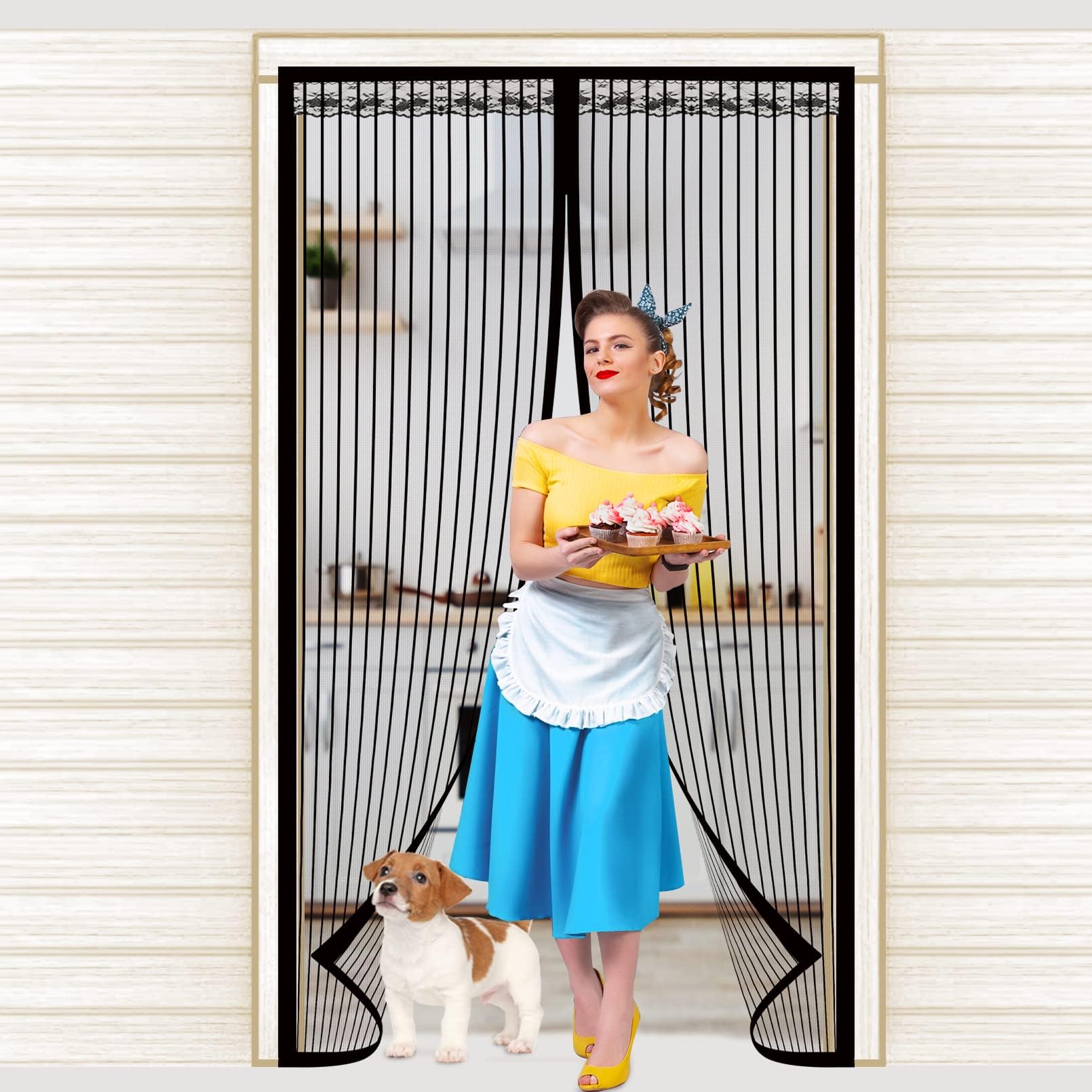 Magnetic Screen Door - Fit Door Size up to 37" X 82" - Self Sealing Door Screen Magnetic Closure - Heavy Duty Mesh - Pet and Kid Friendly Black