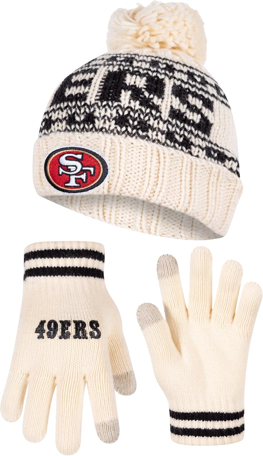 Ultra Game Adults NFL Official Super Soft Cable Knit Winter Beanie Knit Hat with Warm Touch Screen Gloves