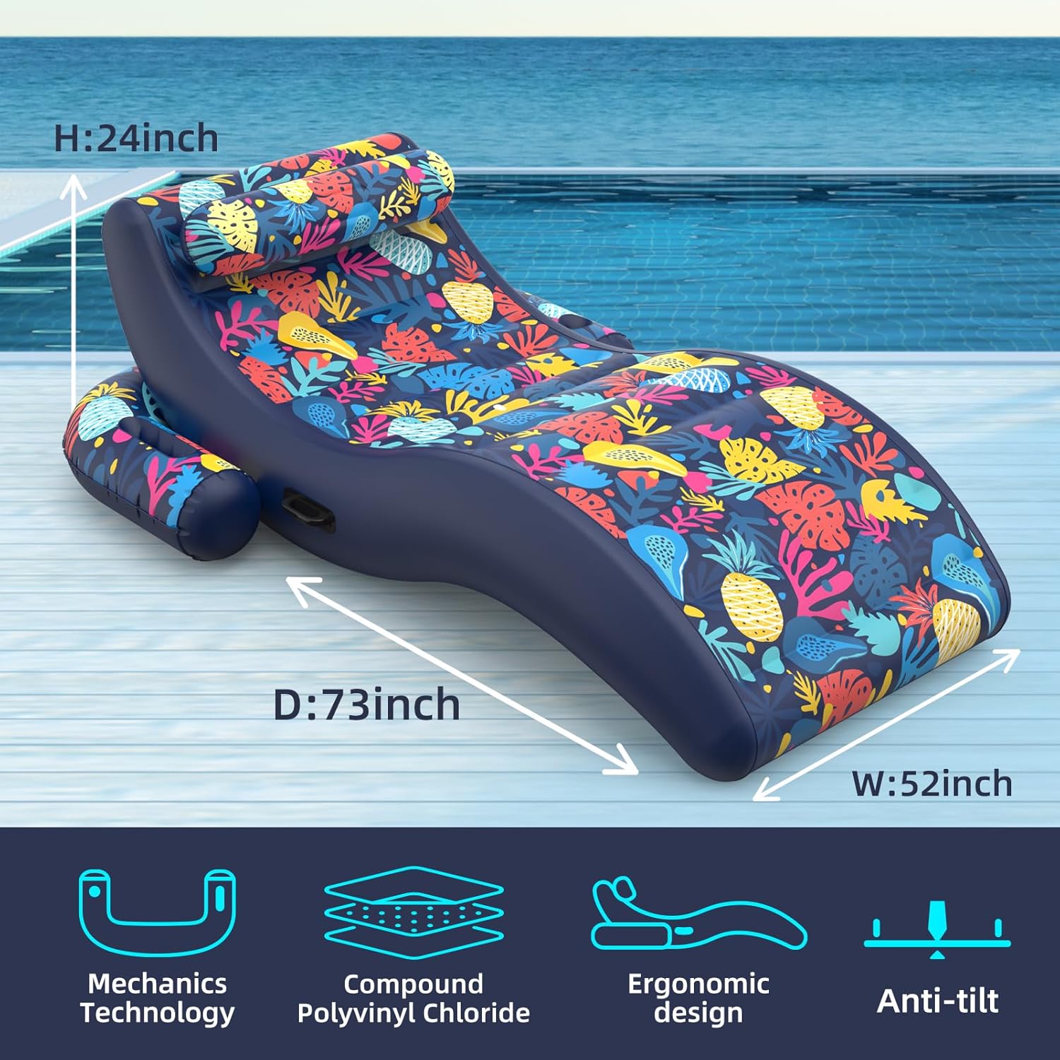 2-in-1 Pool Floats, Inflatable Pool Floats Adult Lounge Chair with Cup Holder Tanning Pool Float, Heavy Duty Water Float Raft for Pool Float