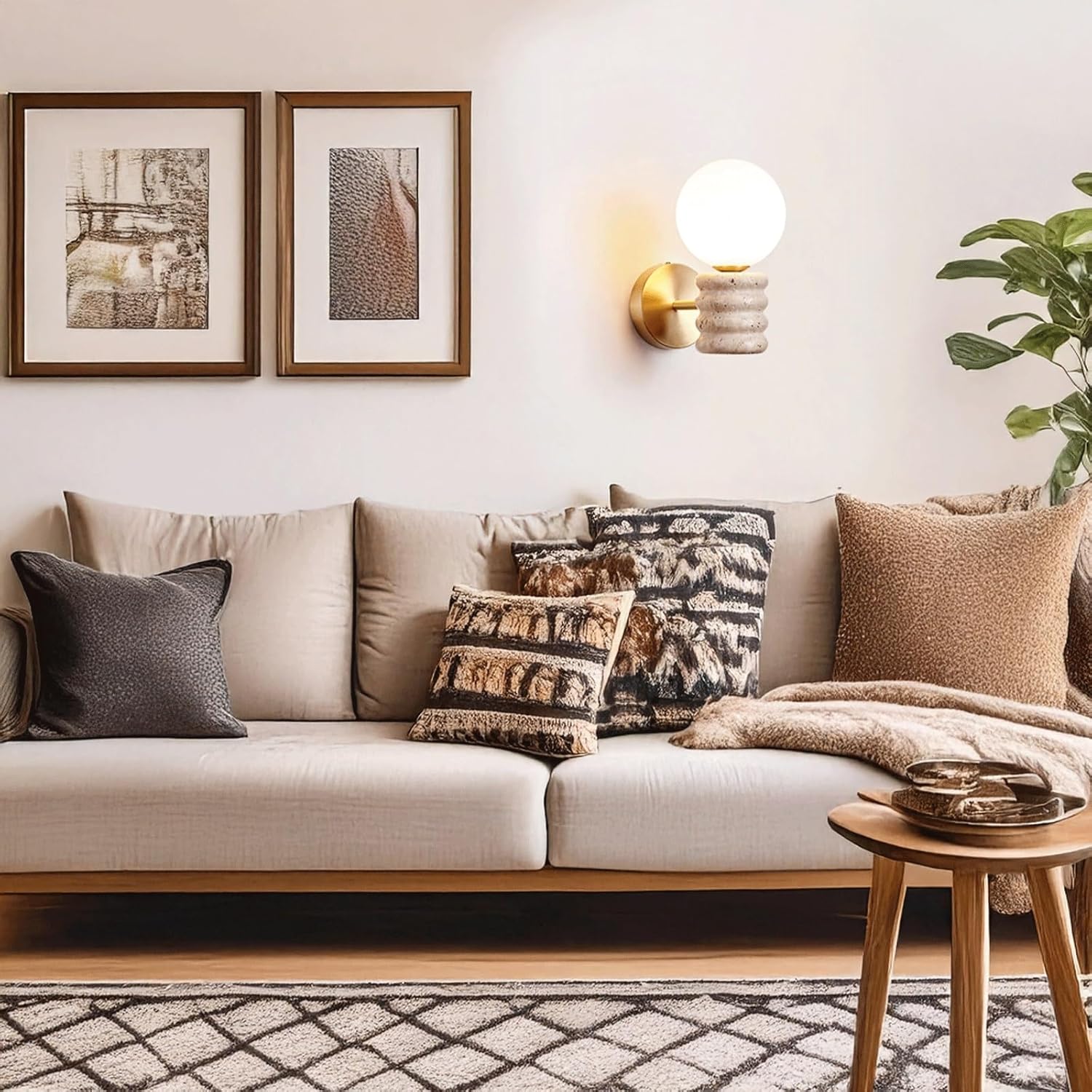 Modern Minimalist Wall Sconce Natural Stone Body with Frosted Glass Globe Shade for Bedroom Bedside Living Room Kitchen Dining Room Hallway Hotel Lobby Kitchen Café Ambient Lighting Fixture