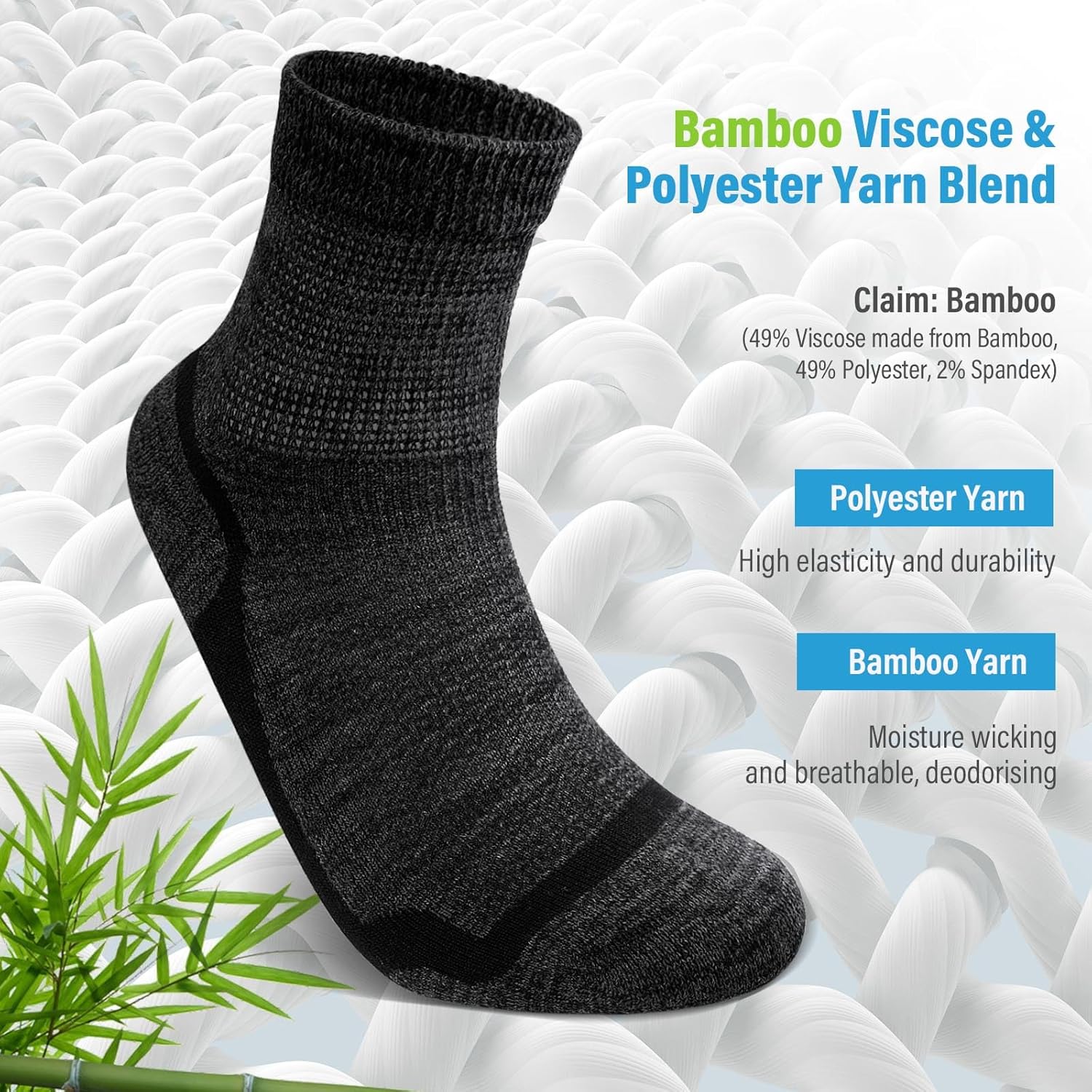 CaiDieNu Bamboo Viscose Diabetic Socks: Non Binding Wide Hospital Ankle Socks for Women Men Elderly Pregnant Edema 5 Pairs - Image 2