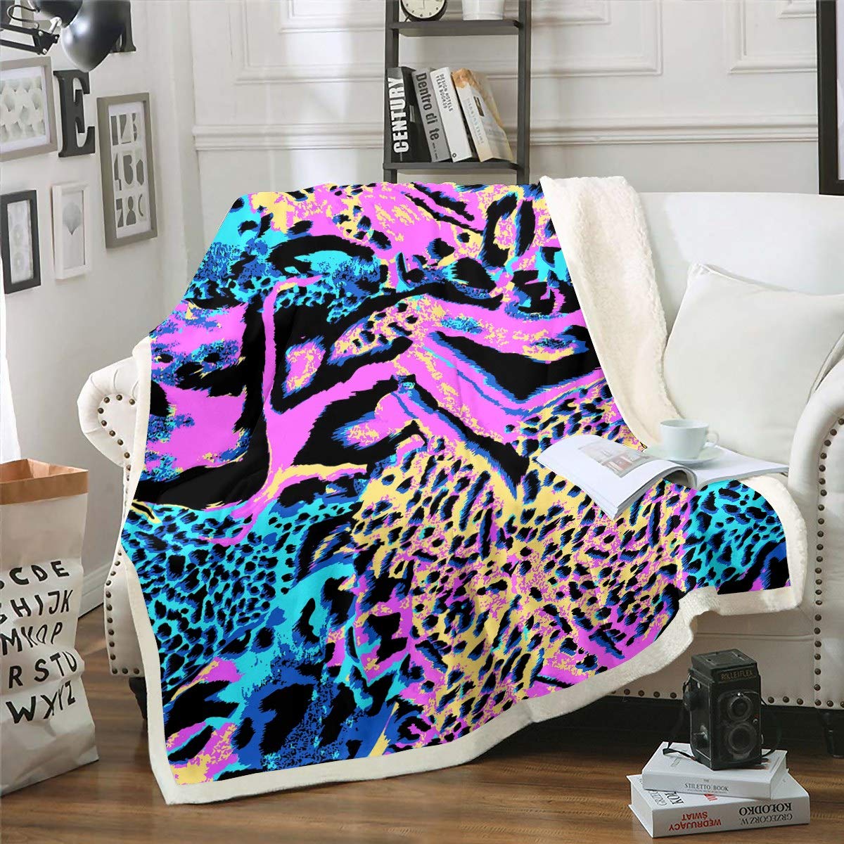 Couverturefille léopard sherpa king contre le froid plaid sauvage épais pour lit enfant