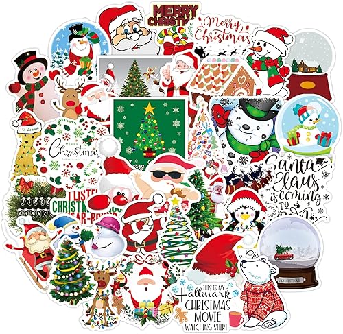 Calcomanías navideñas para botella de agua, laptop, monopatín, coche, bicicleta, equipaje, guitarra, taza, bricolaje, árboles, regalos, parches de