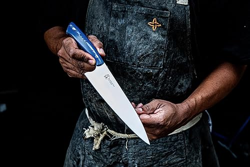 Vista 4 de Middleton Made Knives Echo - Cuchillo de chef profesional hecho a mano con acero inoxidable AEB-L, hecho en Estados Unidos, gran regalo de chef, Azul