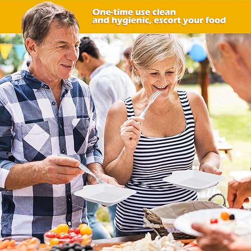 Miniatura 4 de Eaasty Juego de 800 platos de papel pequeños con tenedores de plástico de 4 pulgadas, platos de postre cuadrados desechables y tenedores