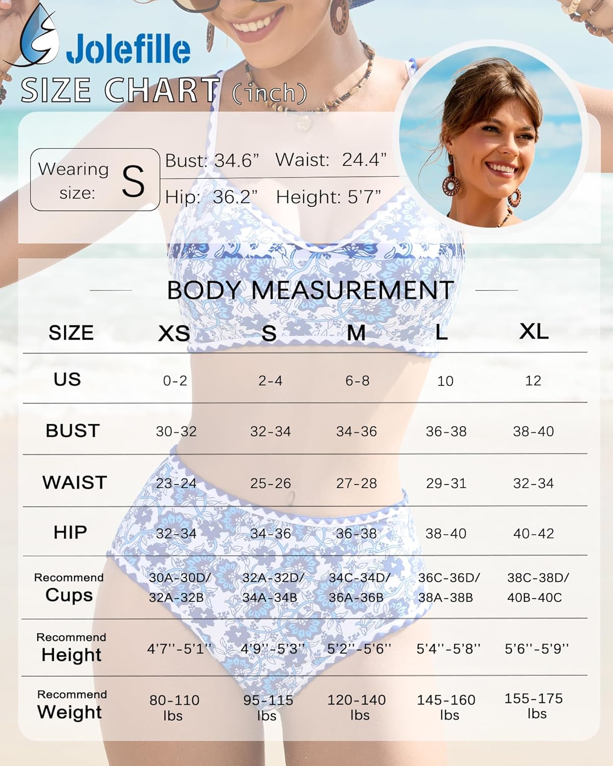 Jolefille High Waisted Bikini Sets for Women Tummy Control Swimsuit Two Piece Bathing Suit Modest Swimwear Cute Floral Teens - Image 6