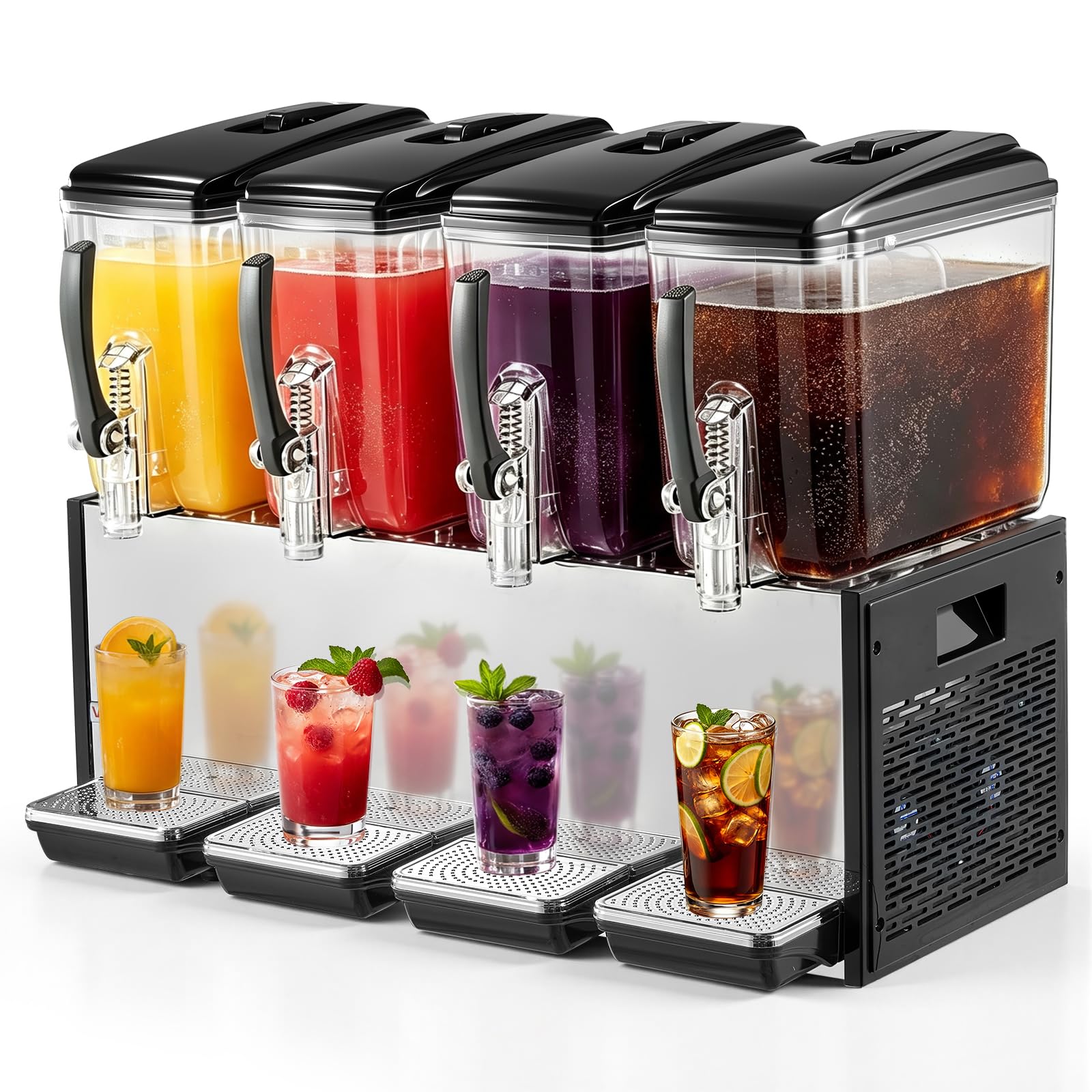 VEVOR Distributeur de Boissons Réfrigérées 4x12 L Fontaine à Jus de Fruits