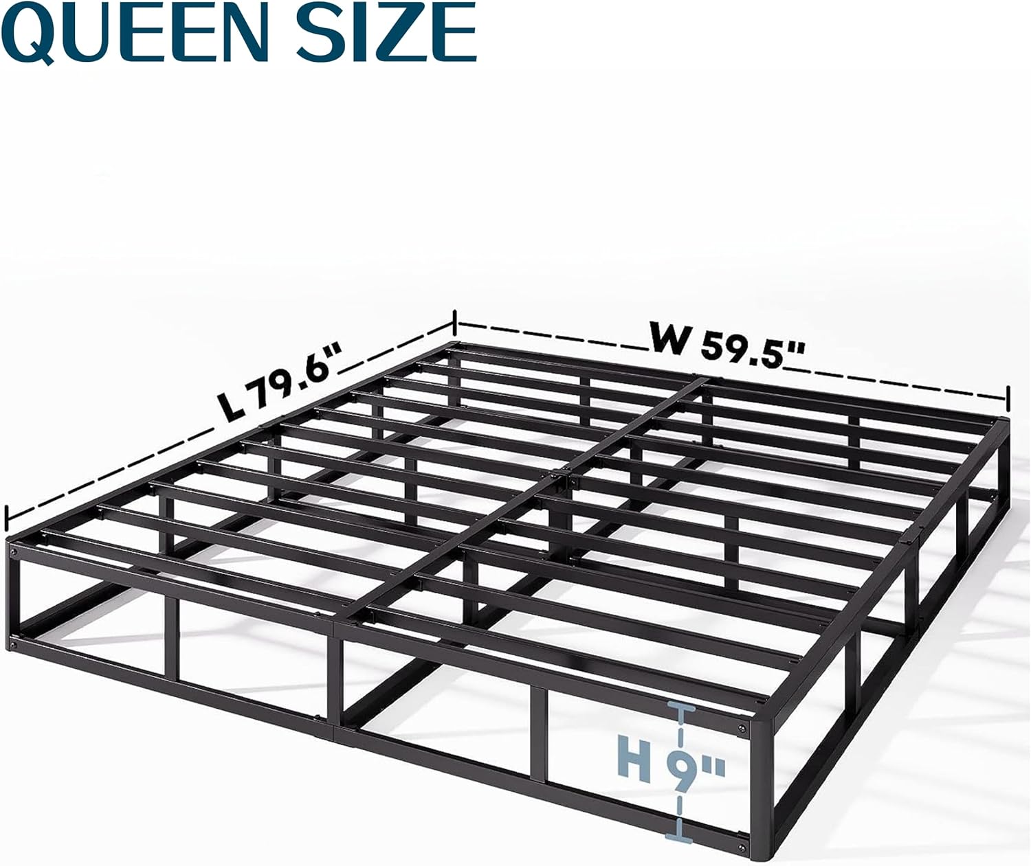 9-Inch Metal Queen Box Spring - Mattress Foundation With Fabric Cover, Easy Assembly, Noise-Free, Non-Slip