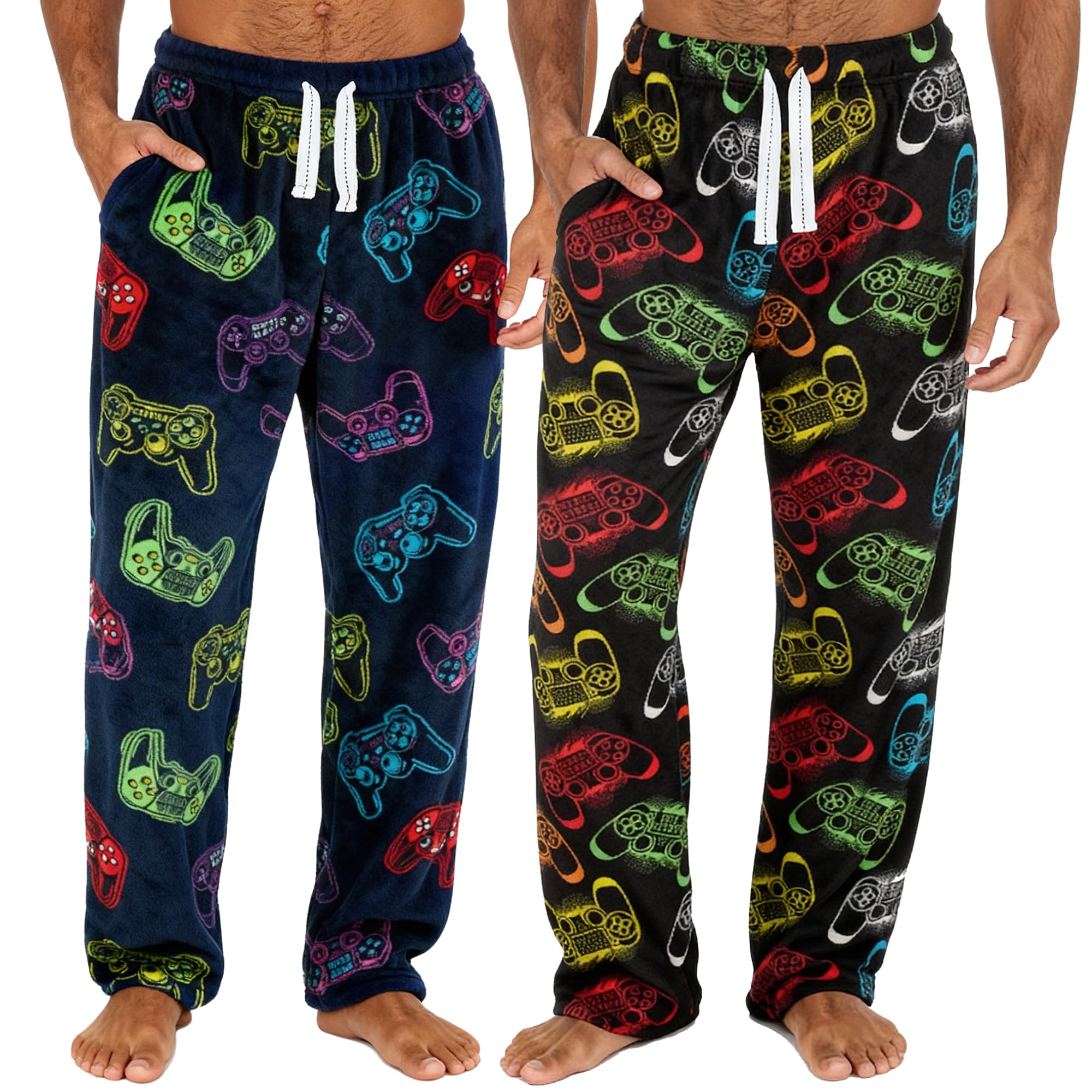 2 Pack Mens Fleece Check Pyjamas Lounge Pants Bottoms Gamer Style-image-1