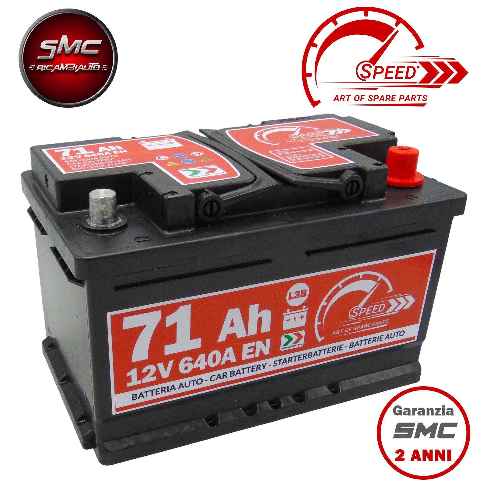 Batteria Auto Speed L3B71-12V 71Ah 640A con Polo Positivo A Destra