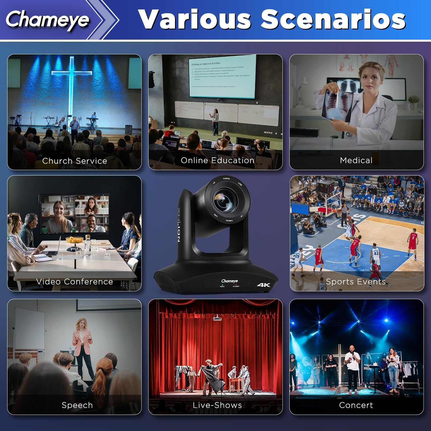 Chameye Telecamera PTZ 4K con NDI, Tracciamento AI-Automatico, Zoom Ottico 20X (Zoom ibrido 30x), Certificazione NDI HX, HDMI/USB 3.0/LAN, per Chiesa, Culto, Istruzione, Conferenze, Nero (C420T)