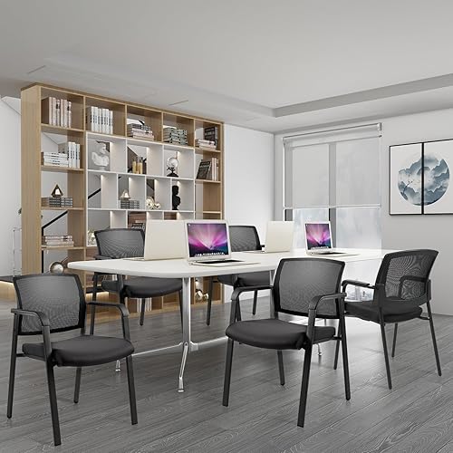 Miniatura 9 de CLATINA Sillones apilables de malla con asiento de tela tapizada y soporte ergonómico de madera para oficina, escuela, iglesia, recepción de