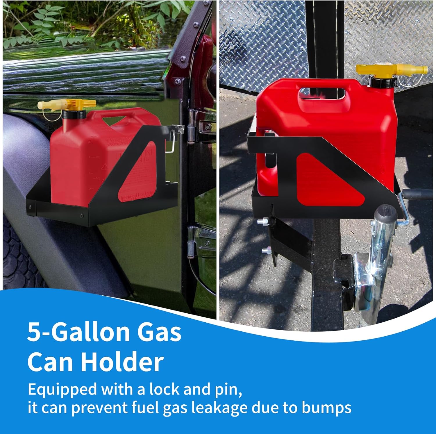5 Gallon Gas Can Holder for Trailer Compatible with No-Spill Gas Can 5 Gallon, Fuel Jug Holder Fit for Trailers Trucks, with Anti-Theft Lock