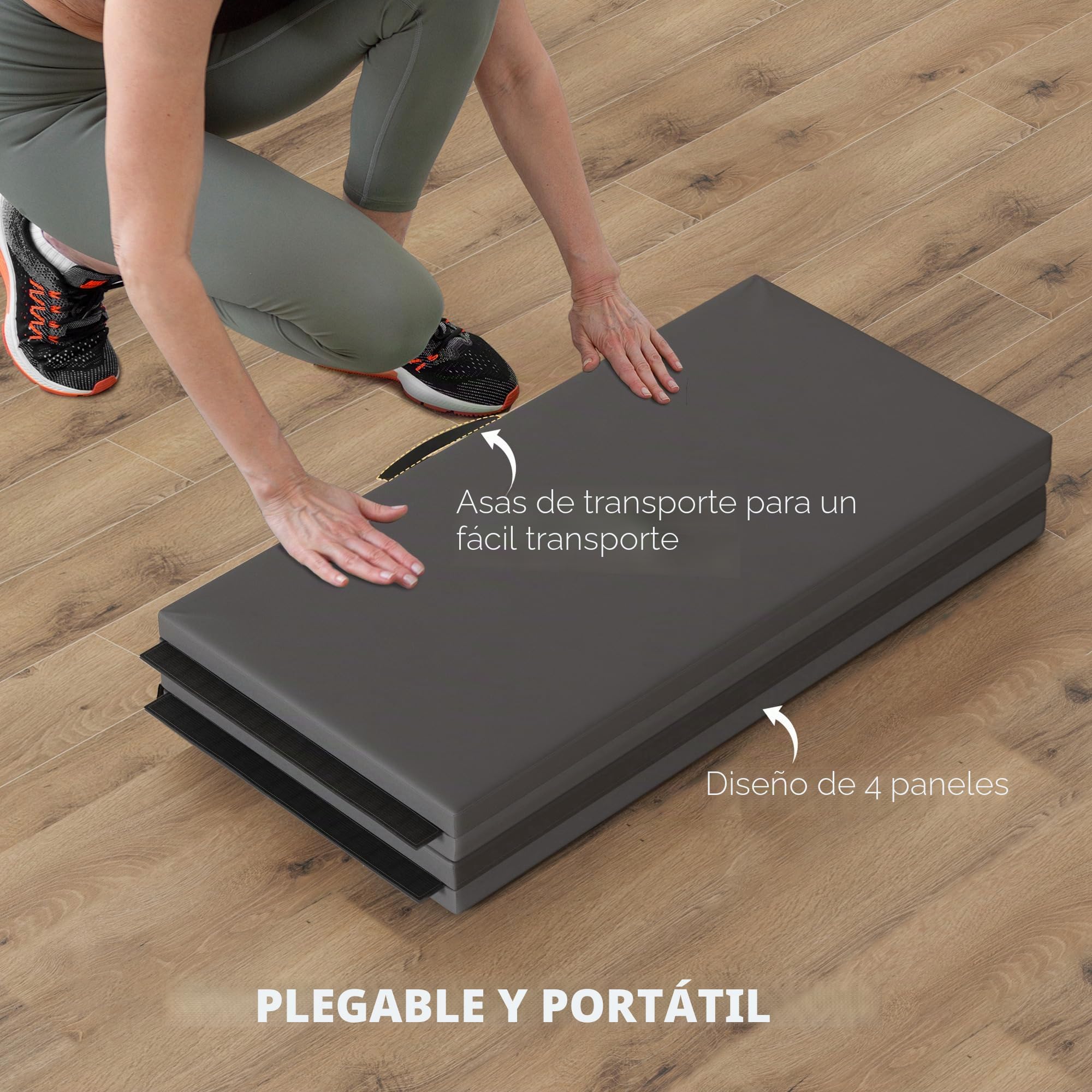 HOMCOM - Alfombra de gimnasia plegable con asa, esterilla para yoga, mma, deporte, fitness, pilates, revestimiento sintético