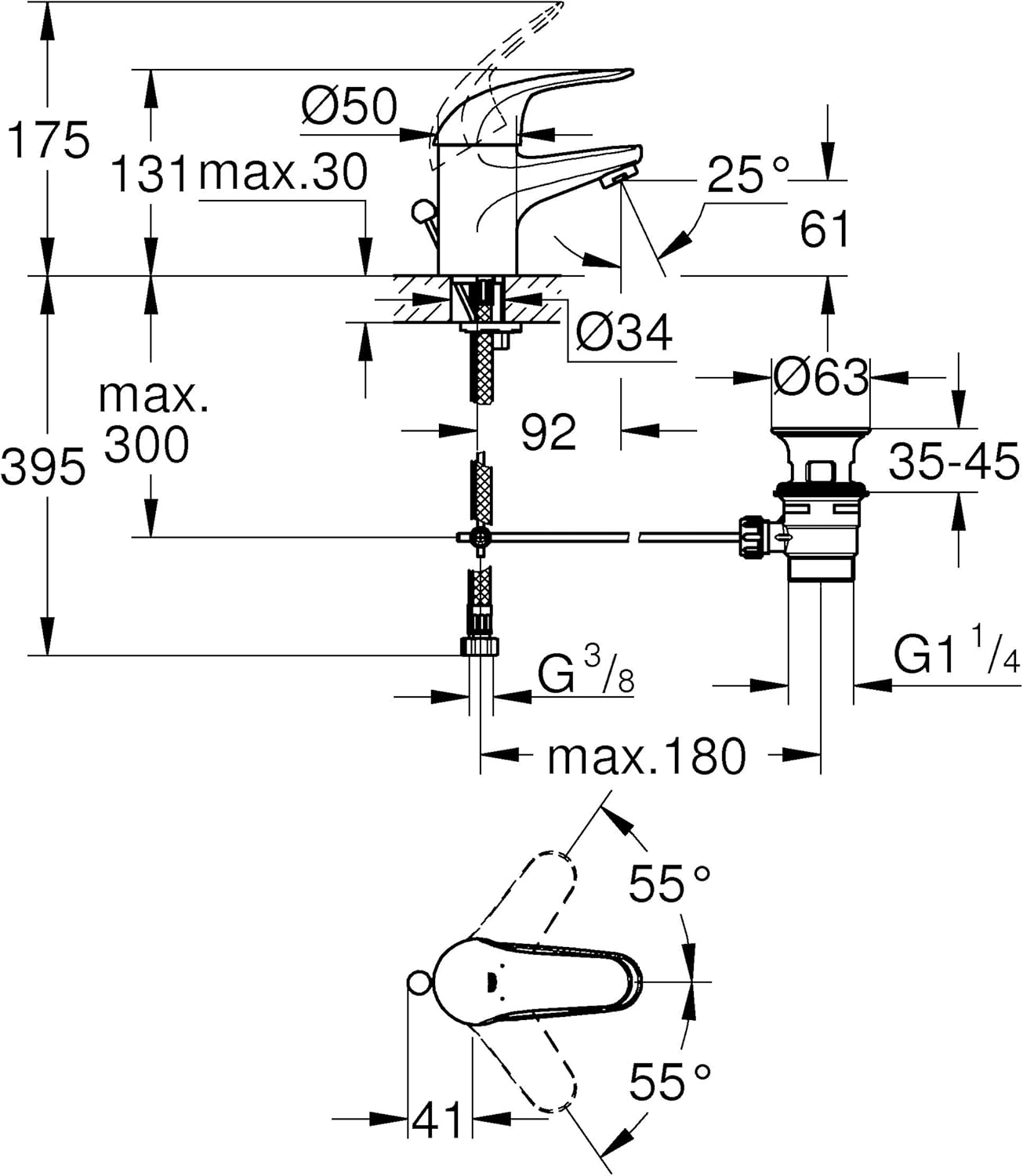 GROHE Euroeco 23262000 New-Handle Mixer For Washbasin/Chrome, Small