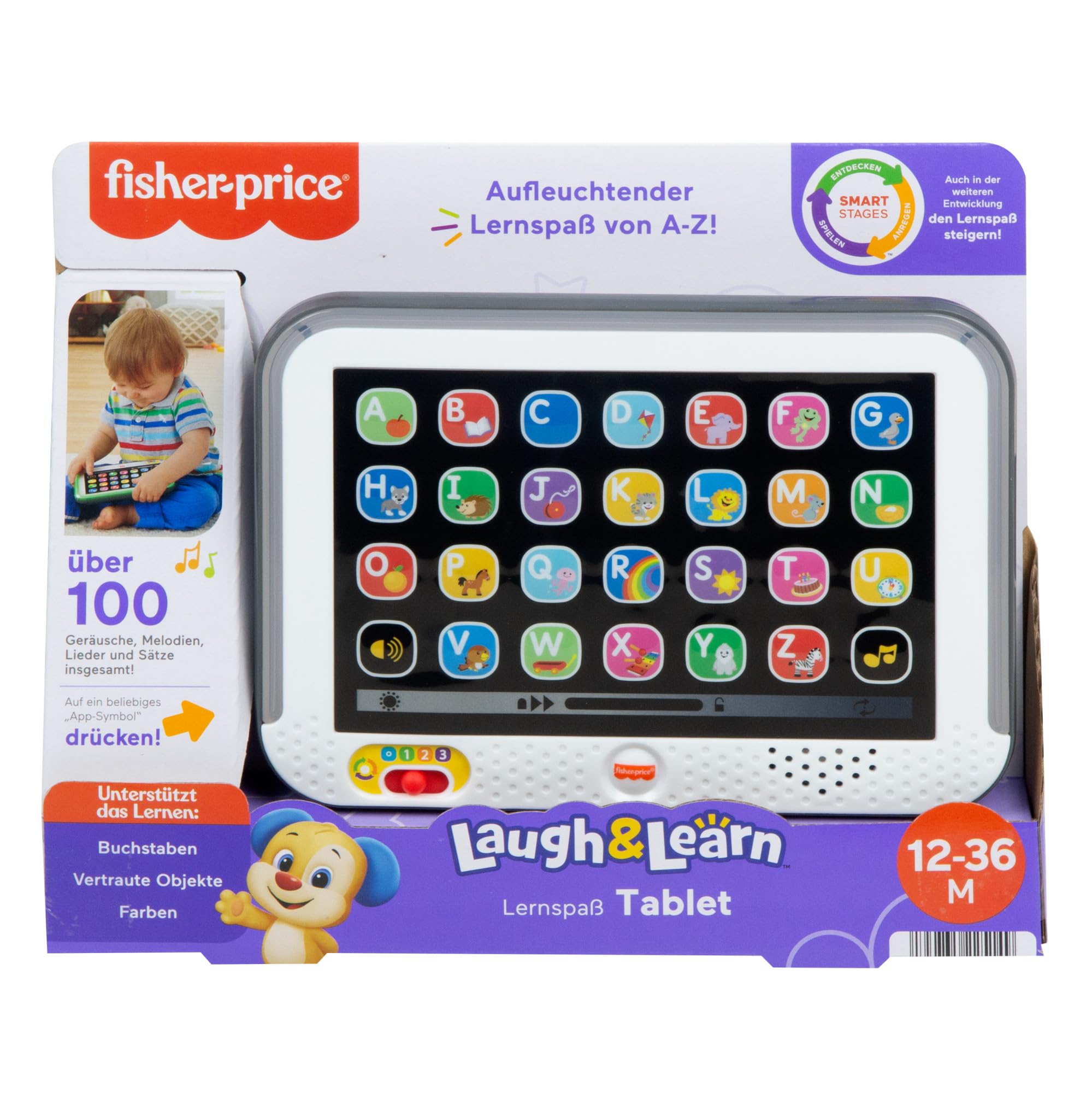 Fisher-Price Zabawka edukacyjna dla małych dzieci, atrapa komputera Smart Stages z muzyką i funkcją świecenia, dla dzieci od 1 roku życia, wersja niemiecka, HXB66