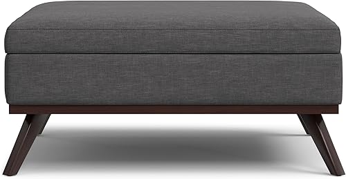 Miniatura 358 de SIMPLIHOME Owen - Bandeja rectangular moderna de mediados de siglo de 34 pulgadas de ancho, otomana pequeña para almacenamiento de mesa auxiliar, en