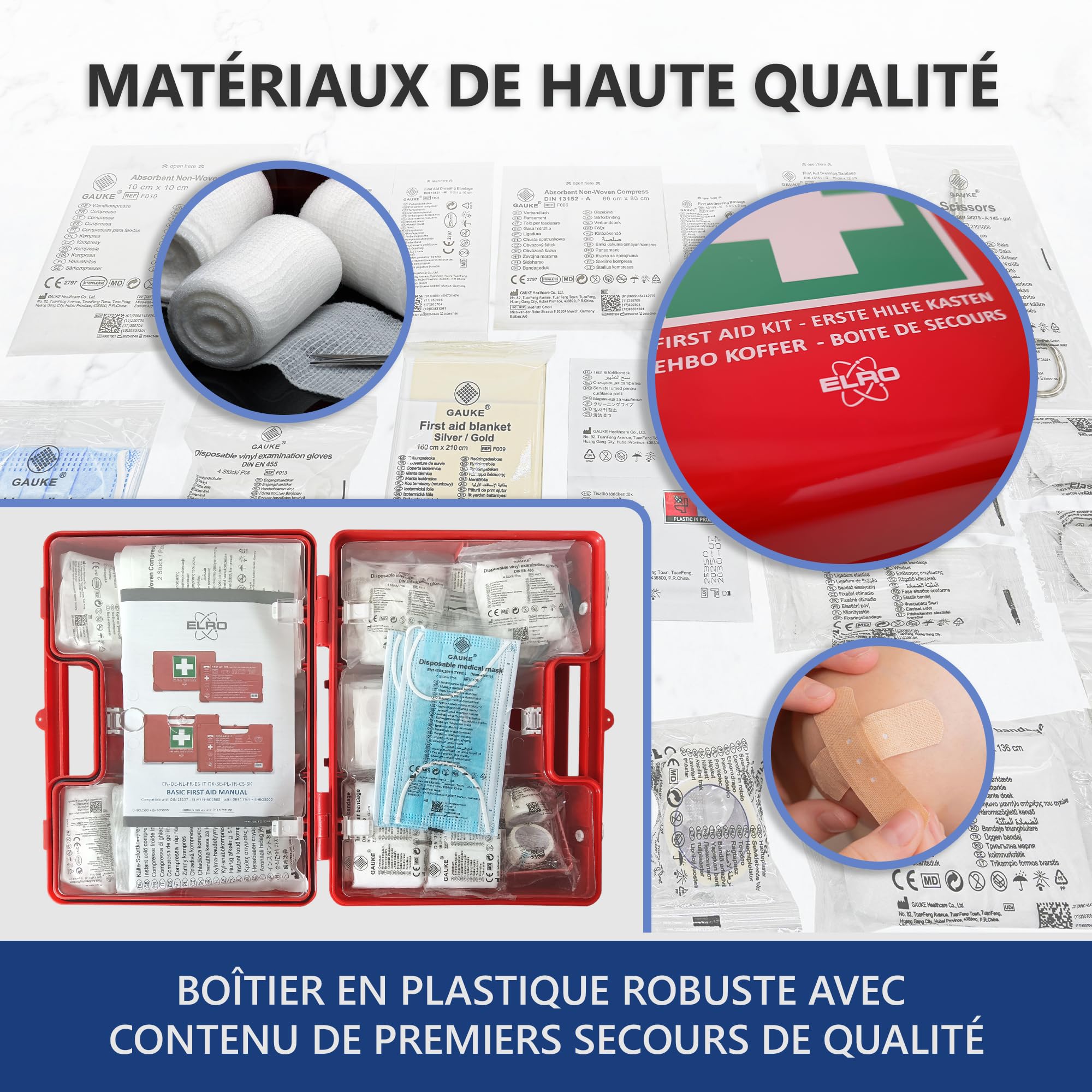 Elro EHBO5000 – Kit de Premiers Secours A Large – 165 pièces – Certifié EN13169 – Pour Bureaux, Associations et Maison – 50+ personnes – Avec Valise Rigide et Support Mural
