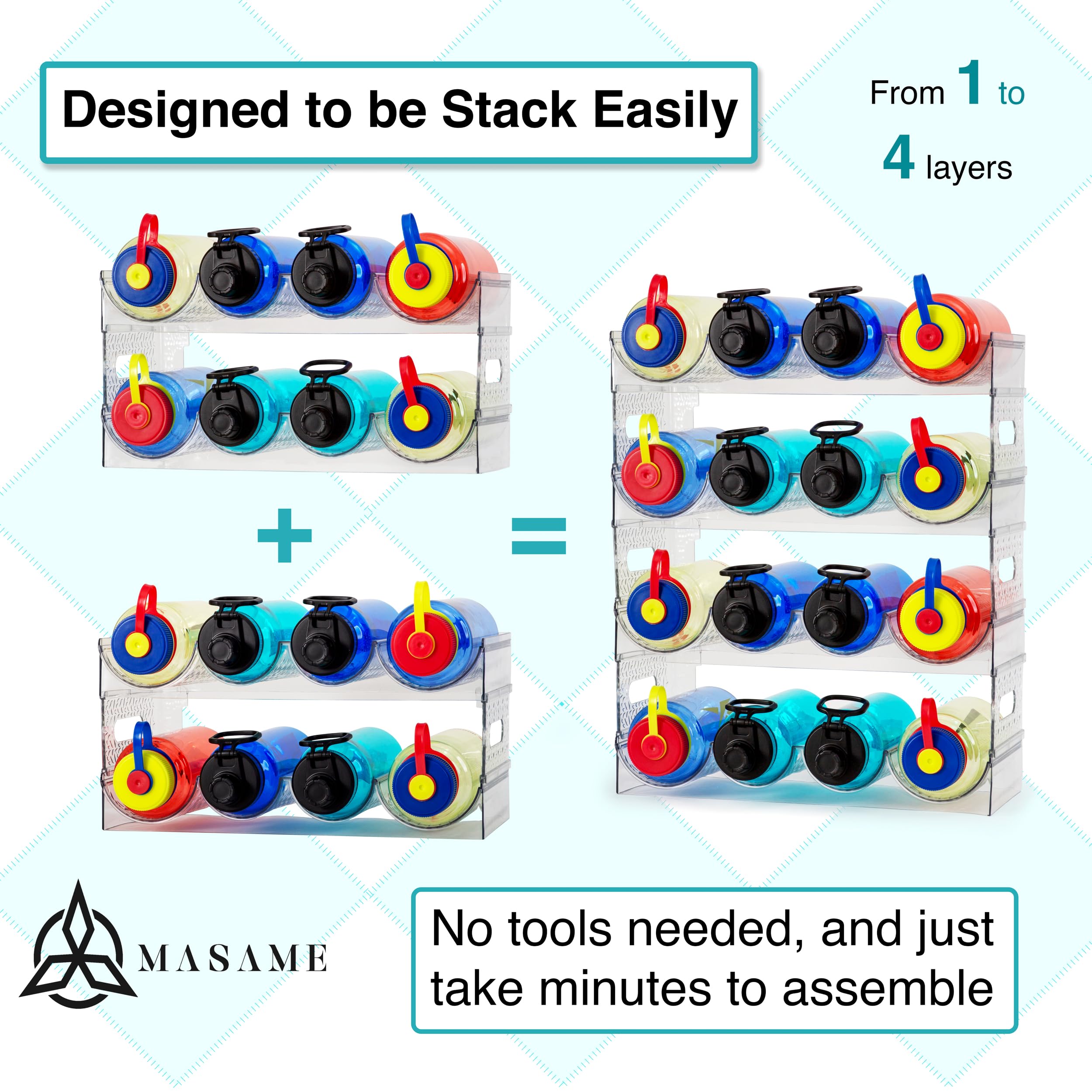 MASAME Extra Large 64oz Multipurpose Stackable 4 Pack Holdes 16 Water, Wine,Tumbler Bottles Organizer, Stanley, Starbucks, Yeti Cubs Holder for Kitchen,Cabinets,Pantry & Fridge, Clear Product Image 4