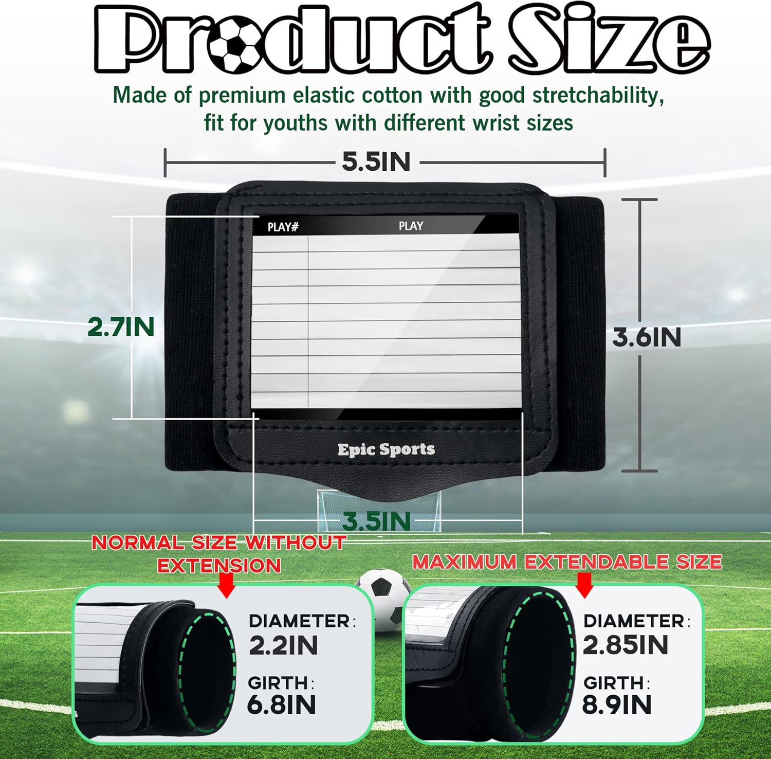 Youth Adult Football Wristbands, Quarterback Playbook Wristband with 3 Compartments, Wrist Coach for Football, Baseball, Softball, All Sports