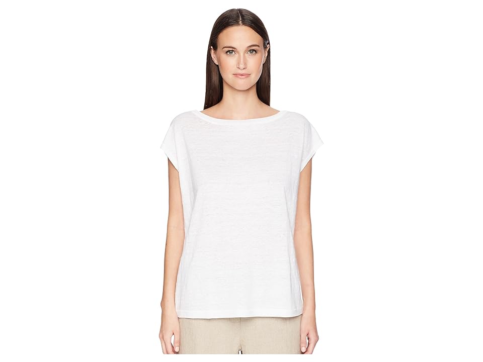

Eileen Fisher Bateau Neck Top (White) Women's Short Sleeve Pullover