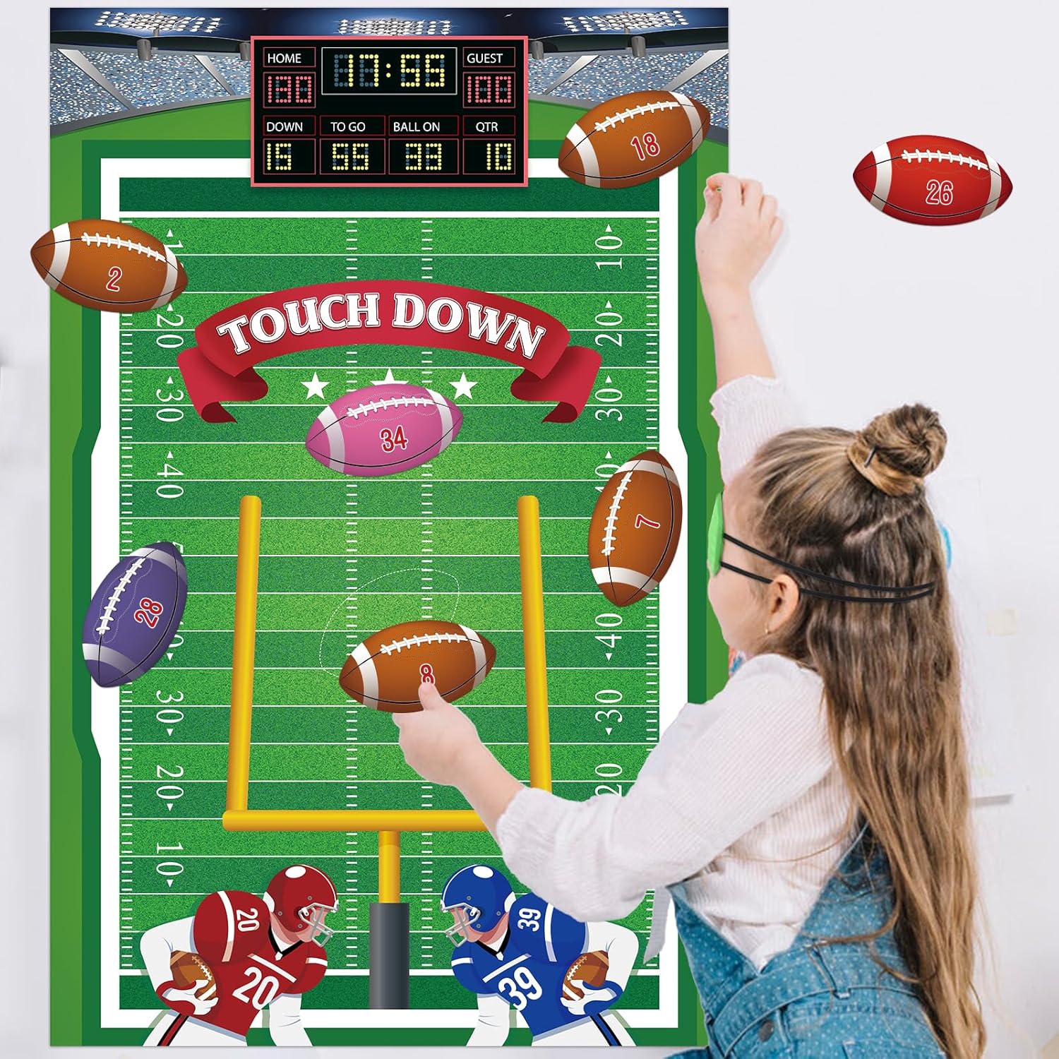 Hxezoc Pin The Football On The Goalpost Game With 36 Pcs Football Stickers, Large Football Party Games Poster for Kids Birthday Party, Carnival Party Decoration Supplies