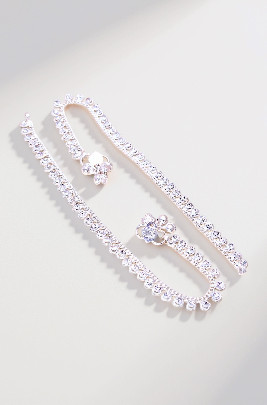 Jewar Mandi Anklet Silver Plated Ad Cz Multi-Color Stones Traditional Indian Payal Jewelry for Women & Girls