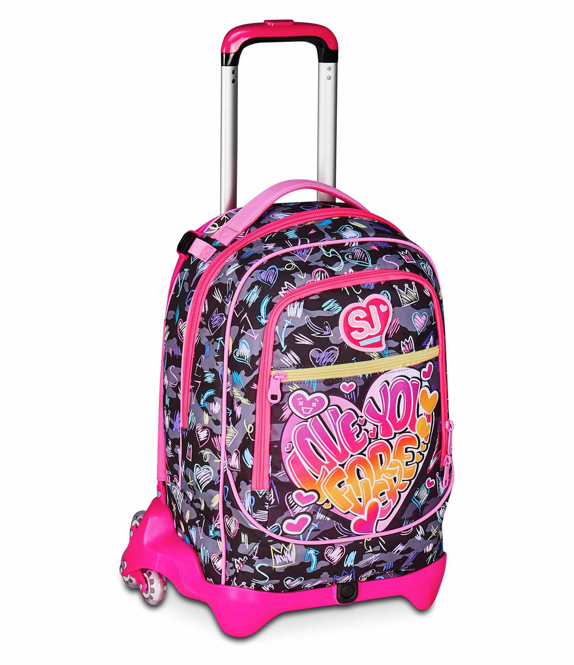 SJ GANG STYLE JAM GANG Trolley Scuola Jack 3 Ruote, Multicolore, 3 in 1, Zaino Triplo Uso con Carrello Sganciabile, 33 L, Zaino Scuola Elementare, Zaino Bambina