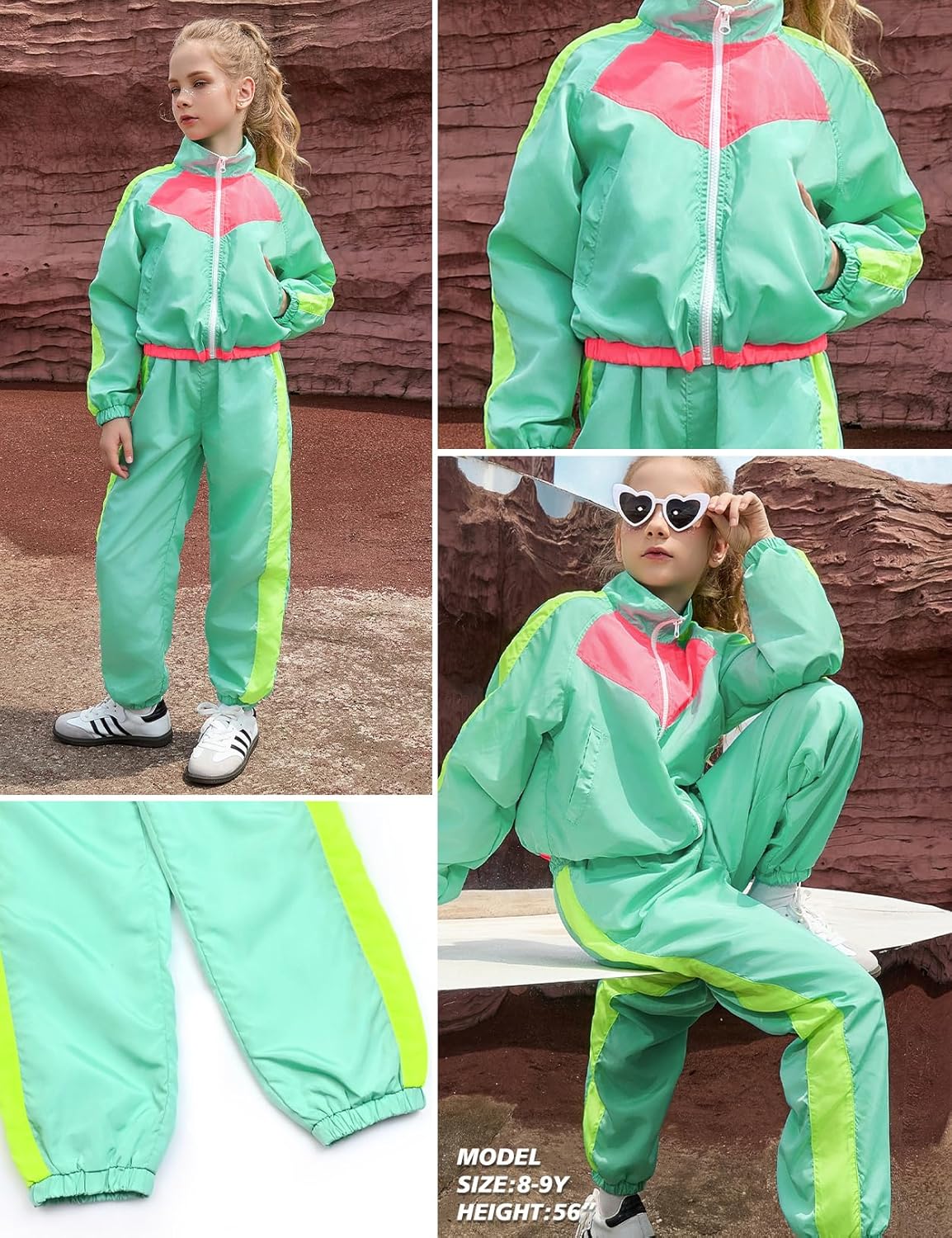 Perfashion Girls' Clothing Sets 2 Piece 80s 90s Outfits Neon Jacket Pants Hip Hop Dance Tracksuit Set 4-13Y - Image 5