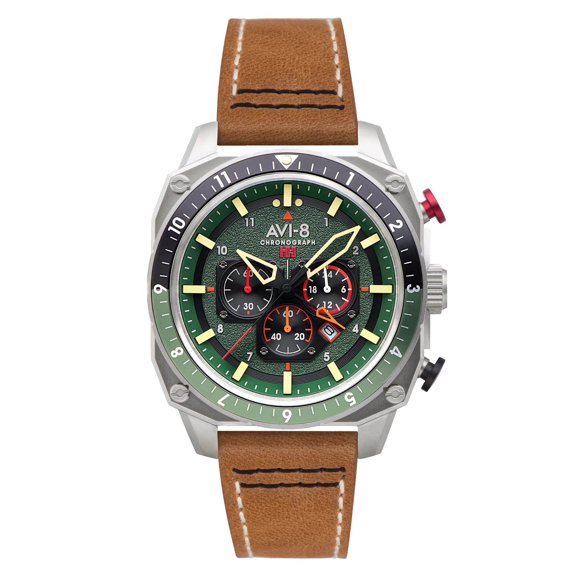 AVI-8 Hawker Hunter Men's Japanese Quartz 43mm Green Dial Watch with Leather Strap AV-4100-01